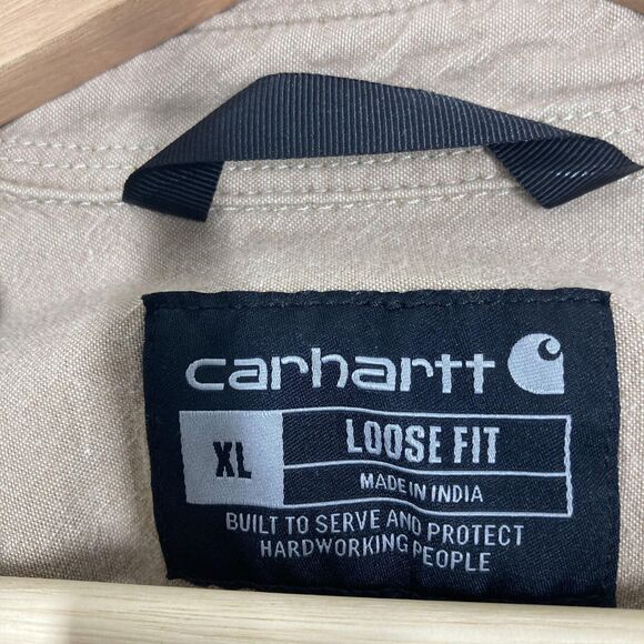 Carhartt Shirt Mens XL Khaki Button Up Long Sleeve Workwear Loose Fit Cotton - Picture 9 of 16